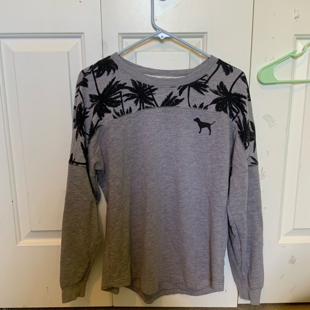 PINK VS grey crew-neck with palm trees